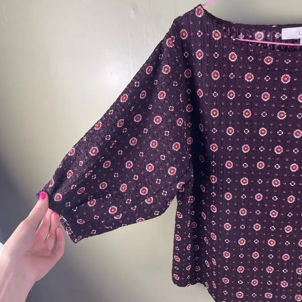 LOFT Foulard Pleated Elbow Puff Sleeve Top
